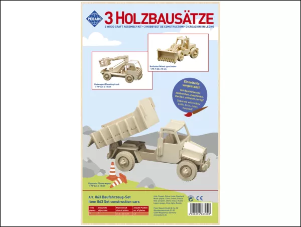 Holzbausatz Baufahrzeug-Set 3 Fahrzeuge