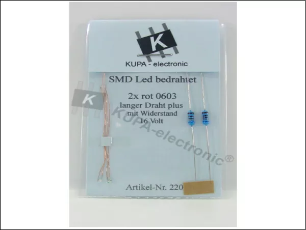 SMD LED 0603 rot bedrahtet mit Kupferlackdraht