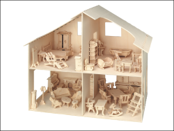 Pebaro 880 Holzbausatz Puppenhaus mit Möbeln mittelschwer