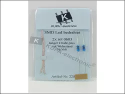 SMD LED 0603 rot bedrahtet mit Kupferlackdraht
