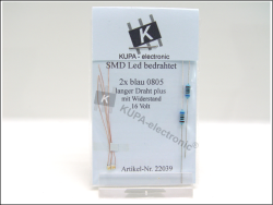 SMD LED 0805 blau bedrahtet mit Kupferlackdraht